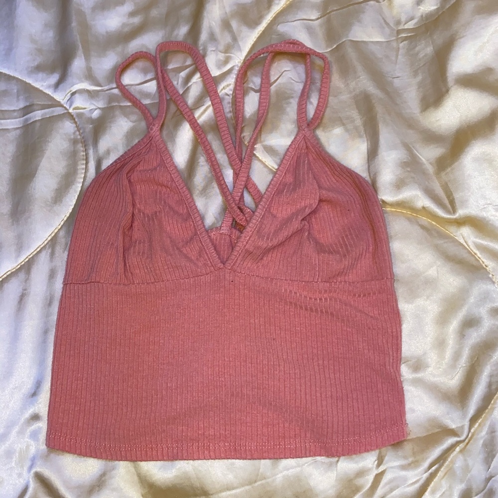 Coral spaghetti strap crop top